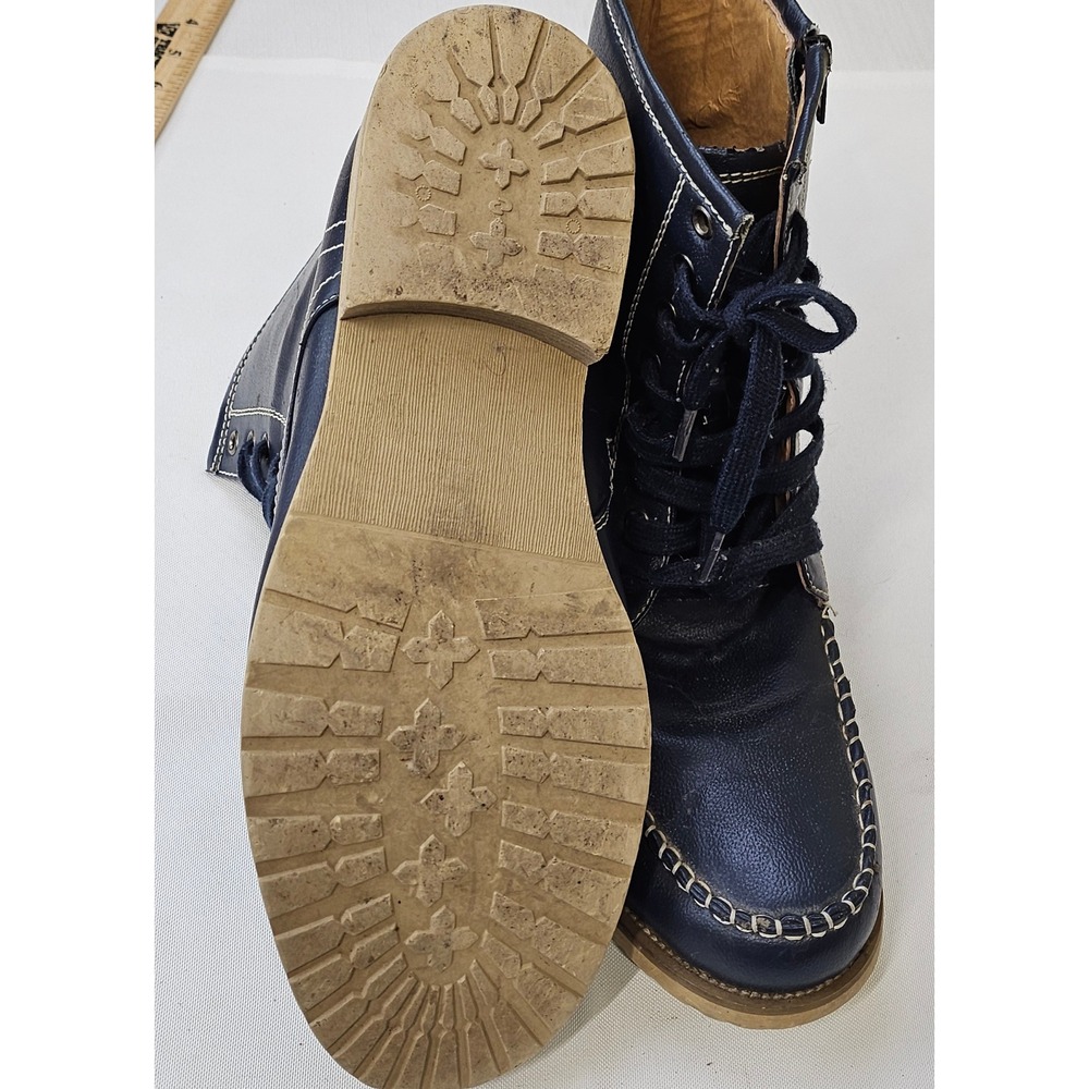 Faranzi Mens Navy Blue Leather Moc Toe Lace Up Side Zip Ankle Boots FB4520-40 11 - Picture 11 of 14